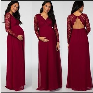 NWOT Maternity Maroon Lace Open Back Dress